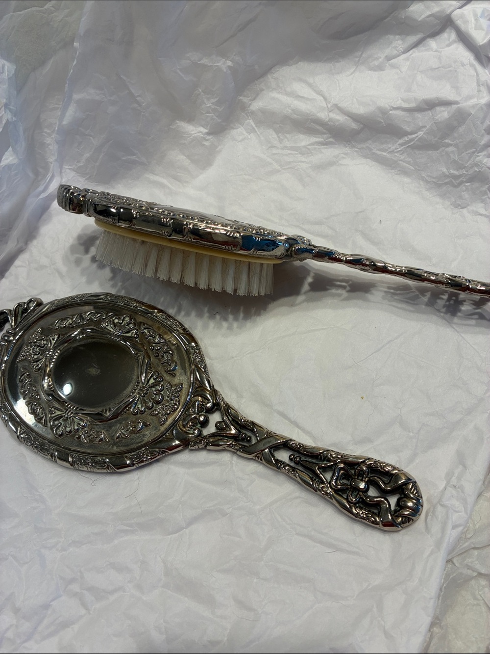 Vintage Heavy Silver Plated Vanity Set